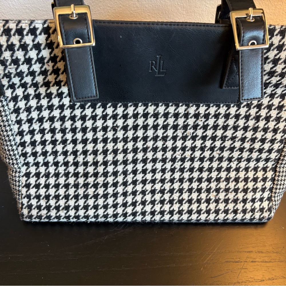Ralph Lauren Houndstooth Tote in Black and White